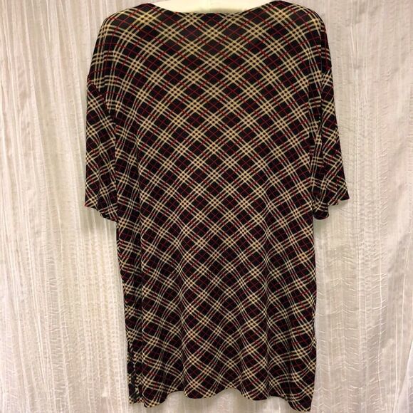 Sz XL-1X Diagonal Nova Check Black Ivory Red Short Sleeve Crewneck Pullover Top - Picture 2 of 8